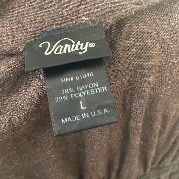 Y2K VANITY Womens Sz L Brown Sequin Embellished Ruffle Sleeve Stretch Top VTG - Picture 8 of 9